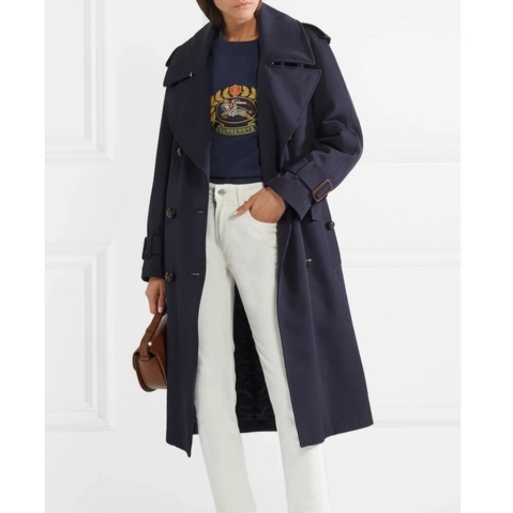 NWT Burberry Gemini Wool Trench Coat, US 12, Dark Blue Luxe Belted Iconic Style - Picture 2 of 16